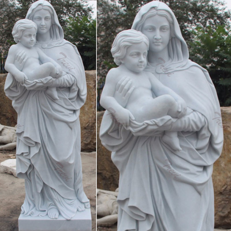 White marble carving Madonna with child garden statues for outdoor church