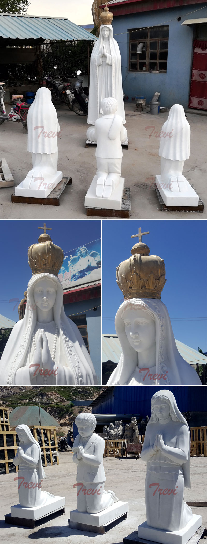 Buy our lady of fatima blessed mother crown with three shepherd children outdoor statue TCH-69