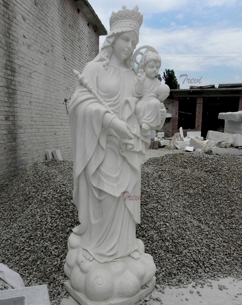 Catholic white madonna with crown and child christ statues for outdoor garden decor