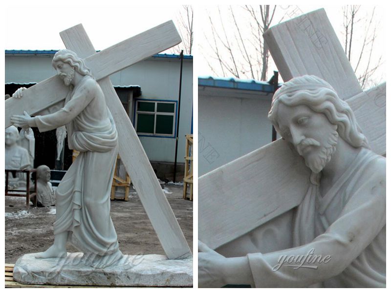 Marble Jesus Carries the Cross Sculpture