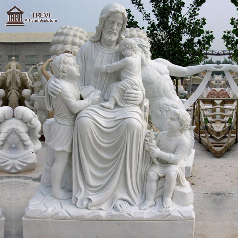 Marble Jesus and Kids Sculpture