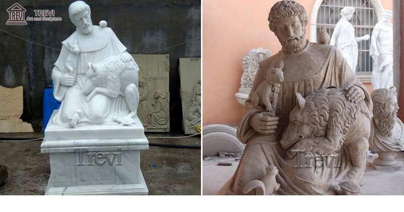 Catholic Marble Saint Francis and Animal Sculpture