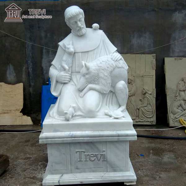 Catholic Marble Saint Francis and Animal Sculpture for Sale CHS-255
