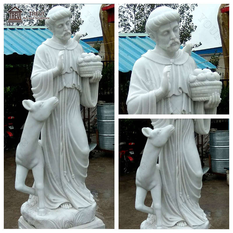 Religious Sculpture Marble Saint Francis and Animal Sculpture for Sale