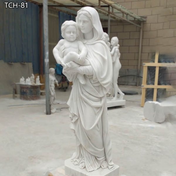 Religious garden statues of white Madonna and Christ statues for sale TCH-81