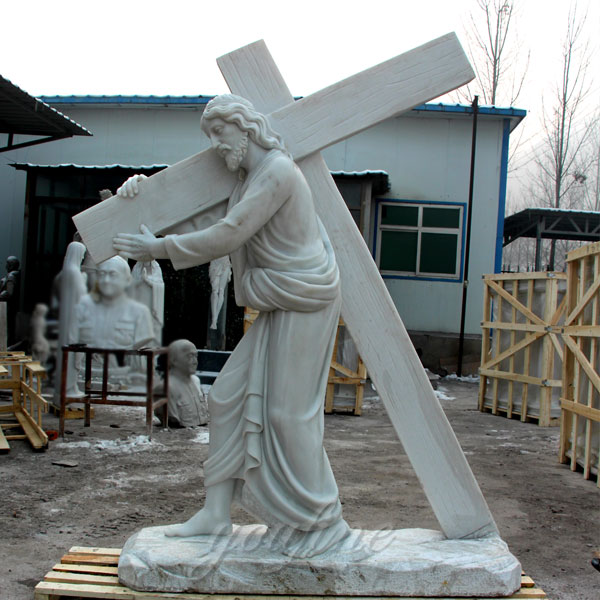 Life Sized Marble Jesus Carries the Cross Sculpture for Sale CHS-290