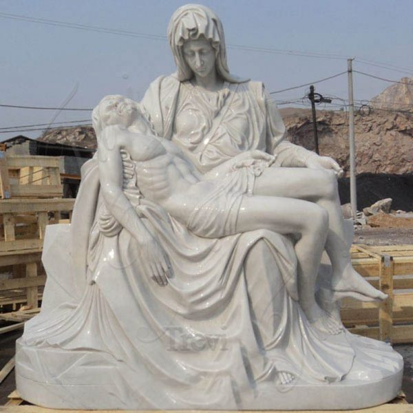 Hand-Carved Marble Pieta Statue Maria Holding Jesus for Sale CHS-262