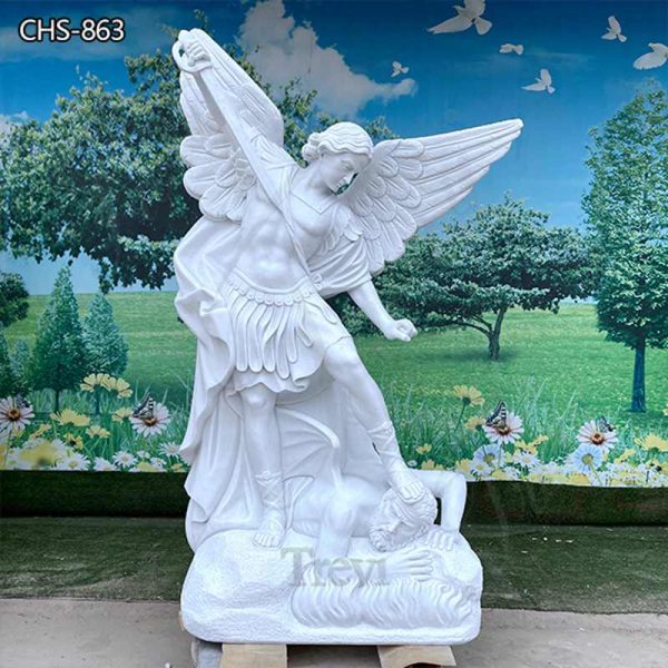White Marble St Michael Statue Garden Outdoor Monument for Sale	CHS-863