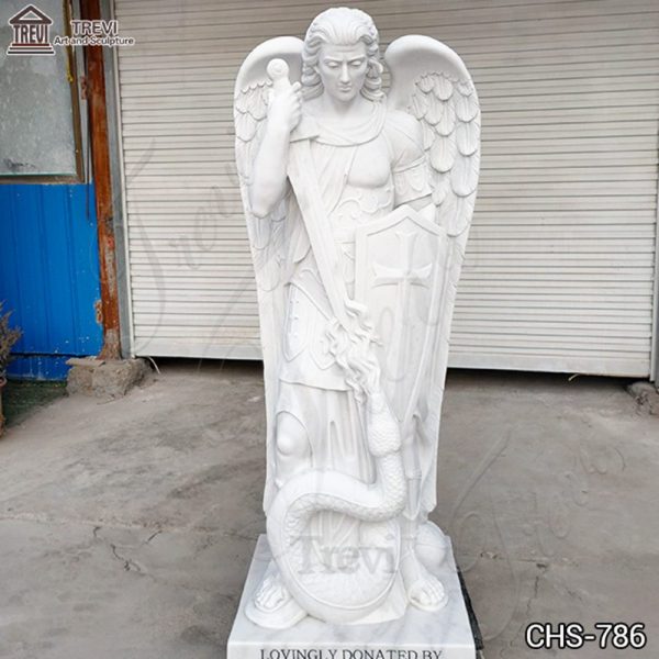 White Marble St Michael Angel Statue Religious Garden Decor for Sale	CHS-786