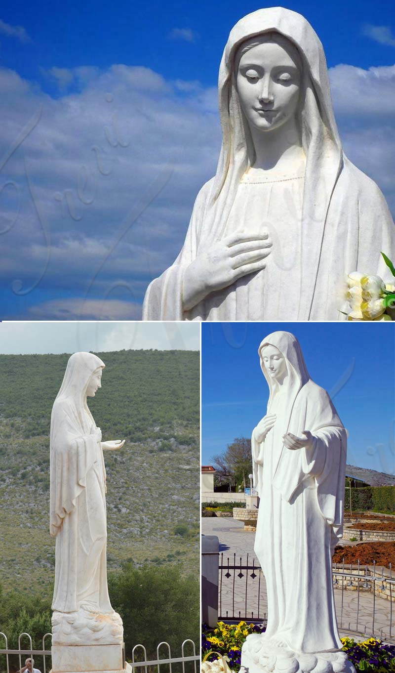 Hand Carved White Marble Virgin Mary Statue for Church CHS-090