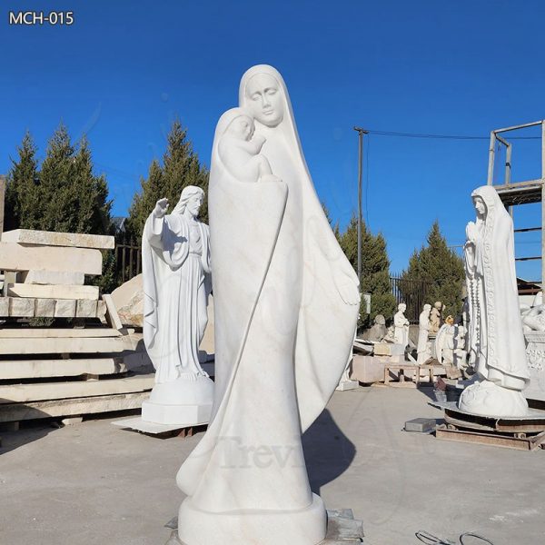 Abstract White Marble Statue of Mary Holding Jesus