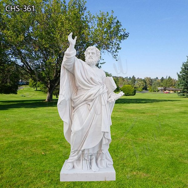 White Life Size Marble Statue of Peter Holding Keys