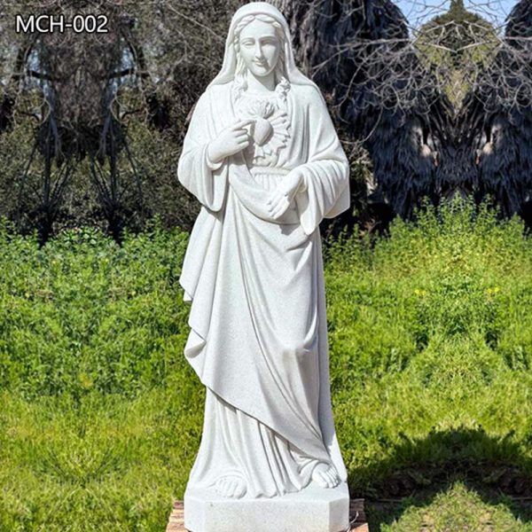 White Life Size Marble Mother Mary Statue with Scared Heart