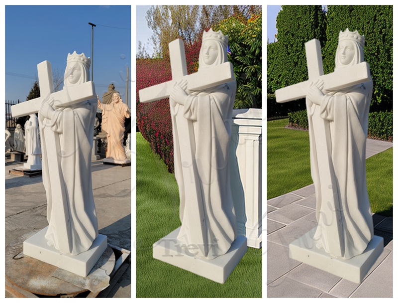 Outdoor Statues of the Marble Virgin Mary Holding Cross (2)