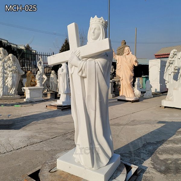 Outdoor Statues of the Marble Virgin Mary Holding Cross